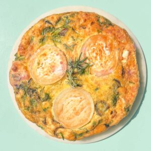 Caramelised red onion, goats cheese & rosemary frittata